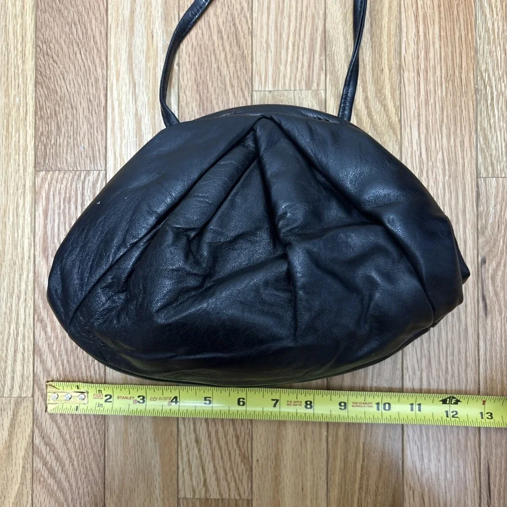 Vintage Californian Black Lamb Leather Clamshell Purse Crossbody Clutch